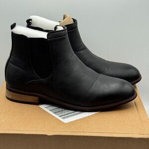 Vance Landon Black Vegan Leather Chelsea Boots Wooden Heel Rubber Sole 11 W